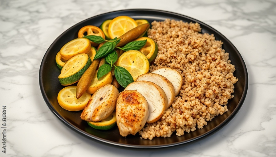 Italian chicken and vegetables with quinoa on a plate.