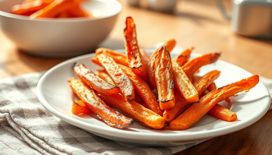 Crispy baked carrot fries on a white plate, mouthwatering and golden brown.