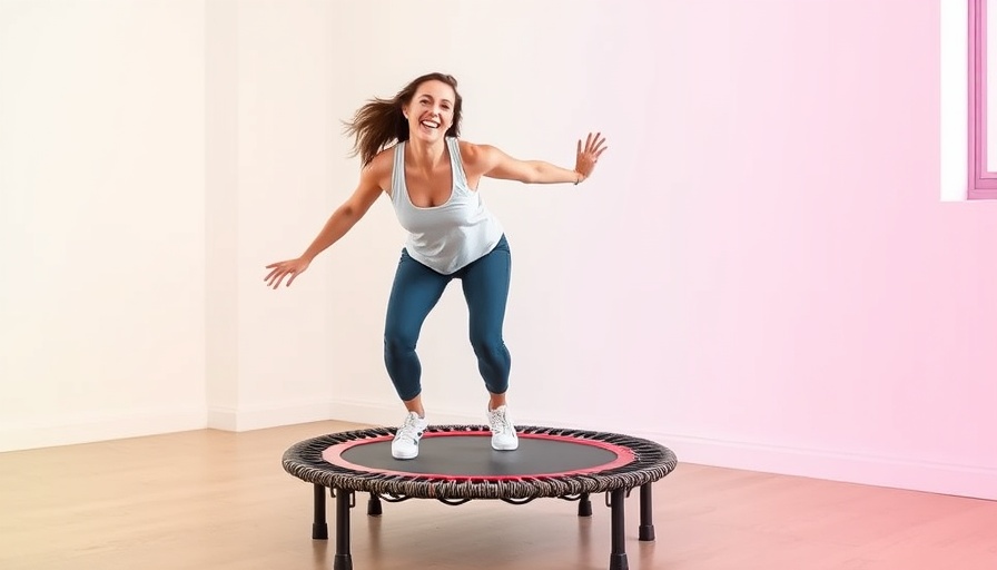 Beginner woman doing 10-minute rebounding workout indoors.