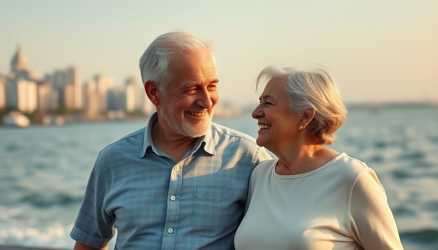 Happy older couple by the ocean for caregiver burnout prevention.