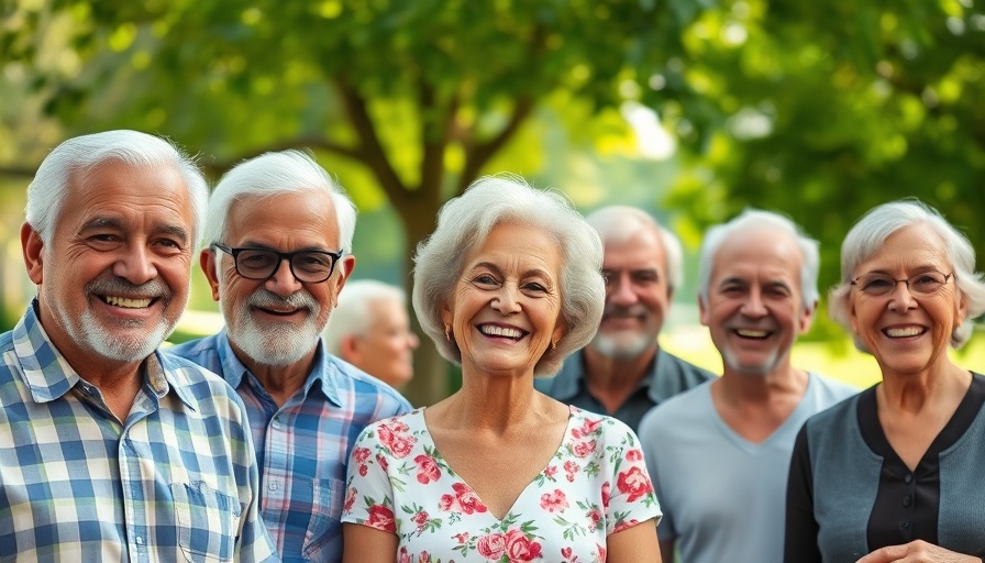 Group of happy seniors in a park, promoting age-friendly gym for seniors.