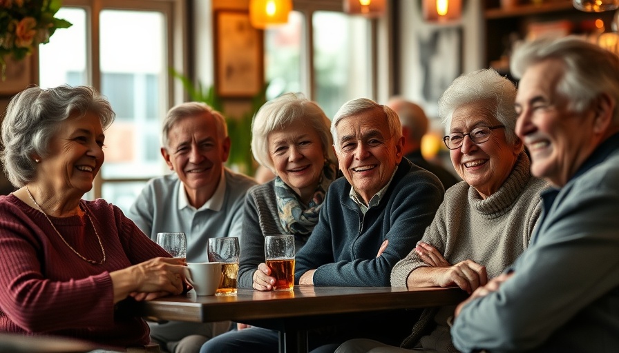 Elderly group socializing in a cozy cafe, highlighting NY Times Baby Boomers.