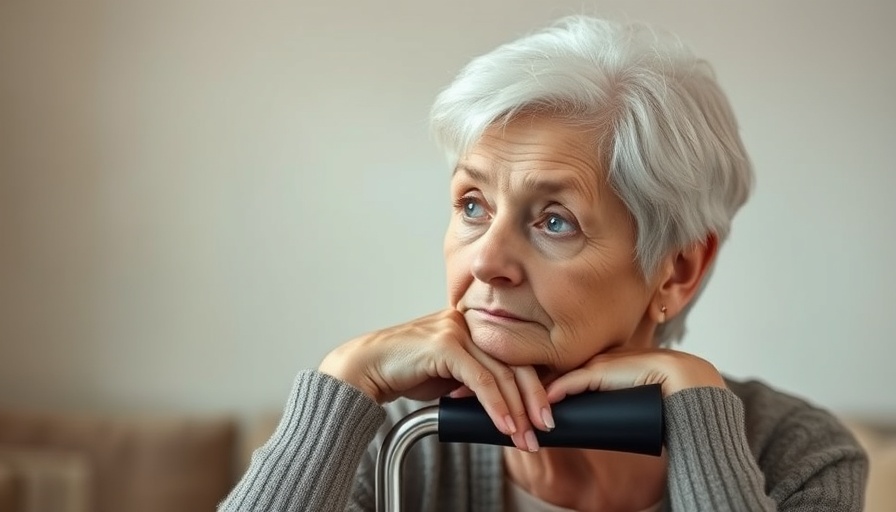Elderly woman showing signs of stress and contemplation indoors.