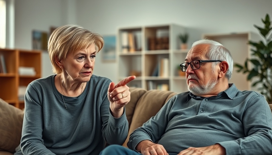 Elderly woman expressing anger at an elderly man in a home setting.