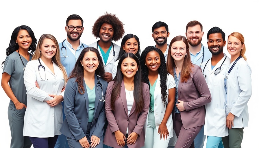 Diverse medical team smiling, representing heart transplants for seniors.