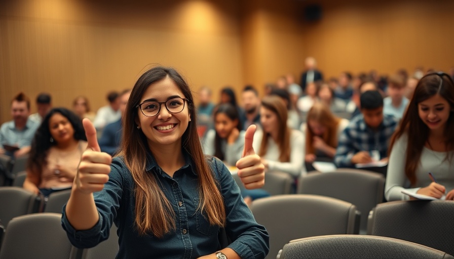 Young woman in seminar showing positivity, fresh-start moment in business leadership.