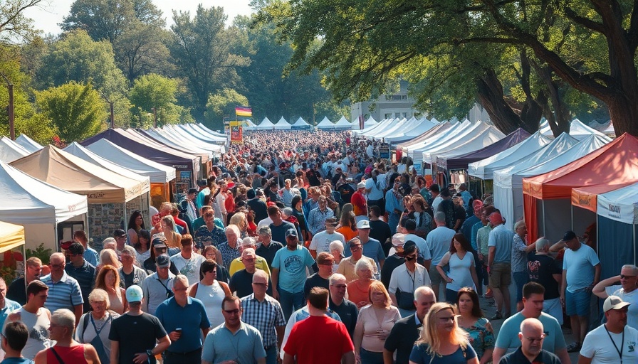 Crowded BBQ and Bubbly event with vendor tents and attendees.