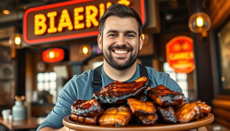 Christopher Prieto with smoked barbecue at restaurant