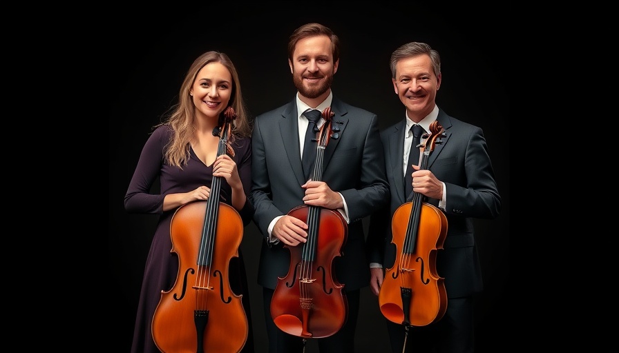 Colorado Symphony musicians posing with instruments in a studio.