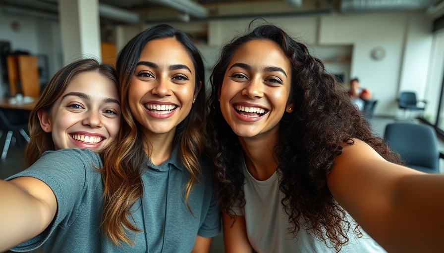 Young women smiling together, capturing a joyful selfie.