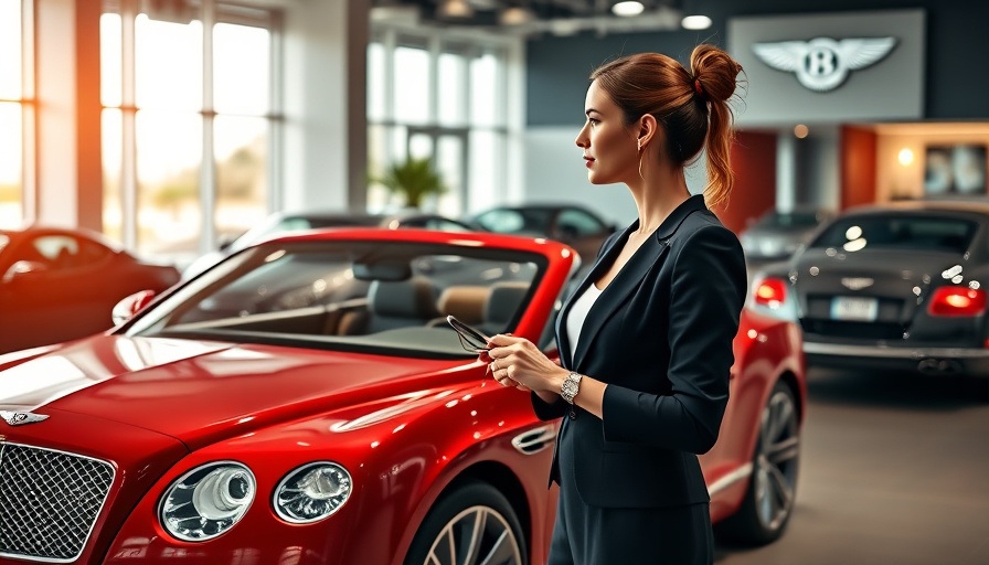 Elegant woman in Bentley Denver showroom luxury interaction