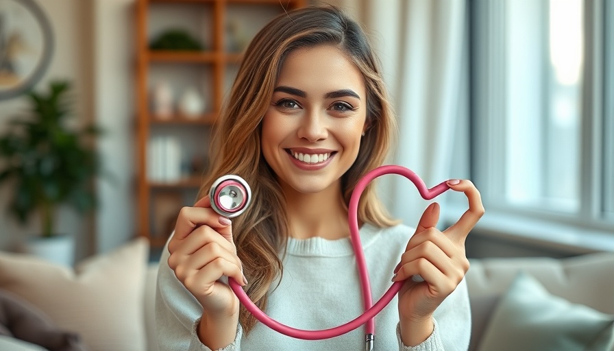 Smiling woman with heart-shaped stethoscope, choosing a healthcare provider.