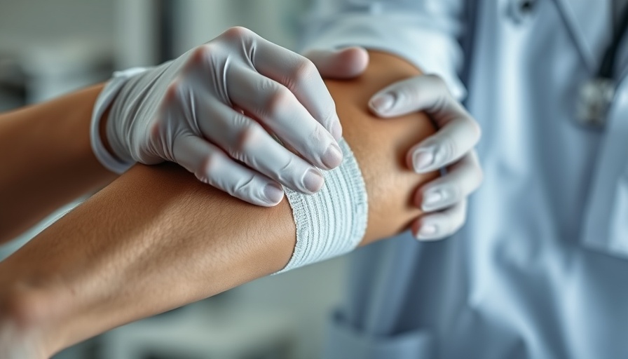 Medical professional applying a bandage in clinical setting.