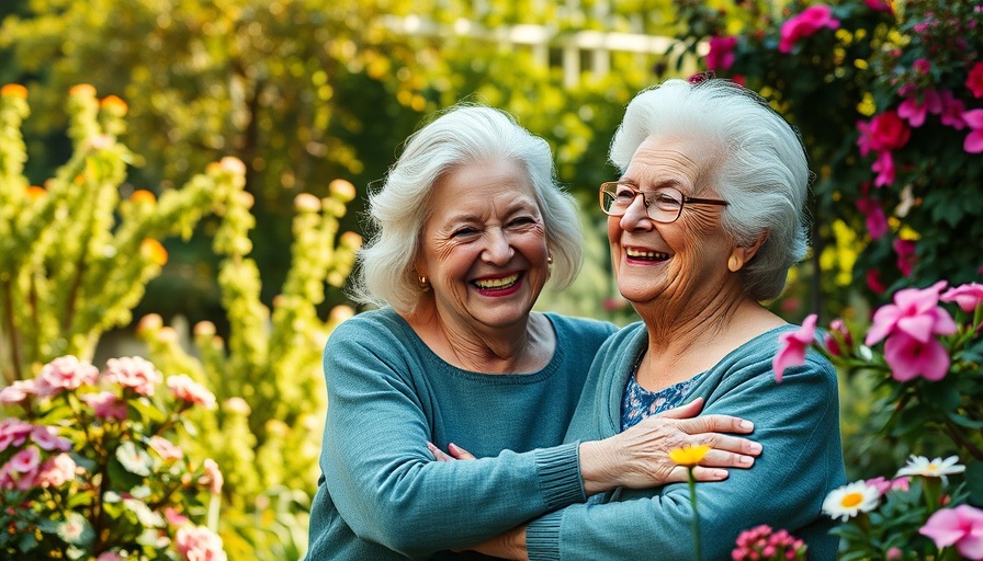 Elderly women enjoying companionship in garden, Caregiver Coaching for Dementia Support.