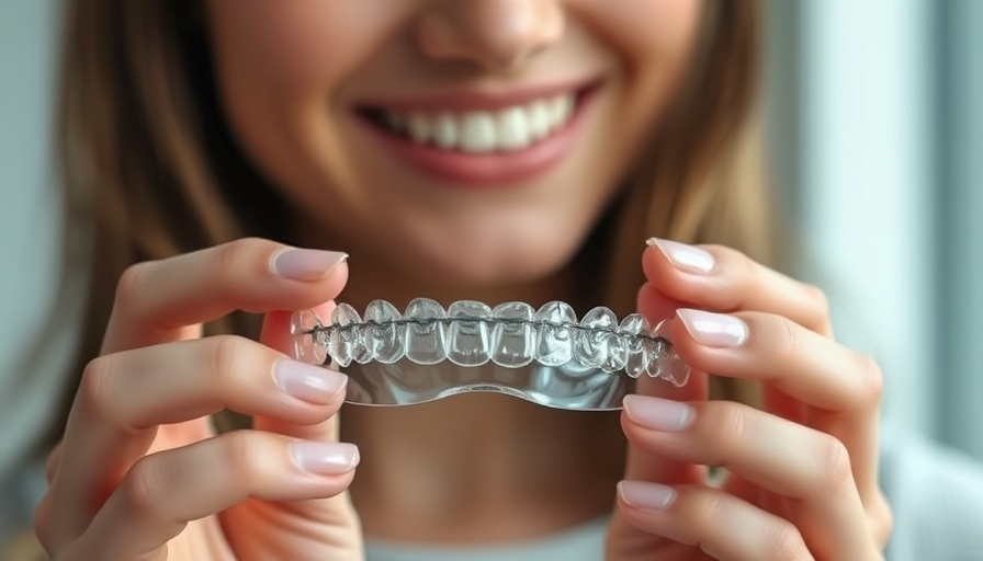 Young woman with clear aligner for teeth straightening, smiling