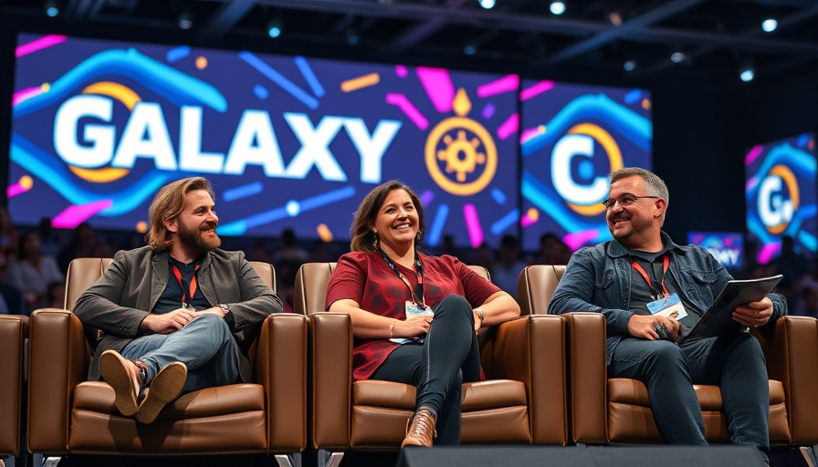 Panelists on stage at GalaxyCon Raleigh 2025 with themed backdrop.