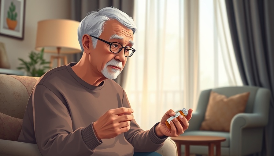 Elderly person considering Aleve side effects, thoughtful in living room.