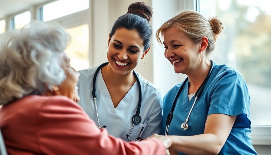 Friendly healthcare worker engaging with senior, NHS 10 Year Plan for older adults.