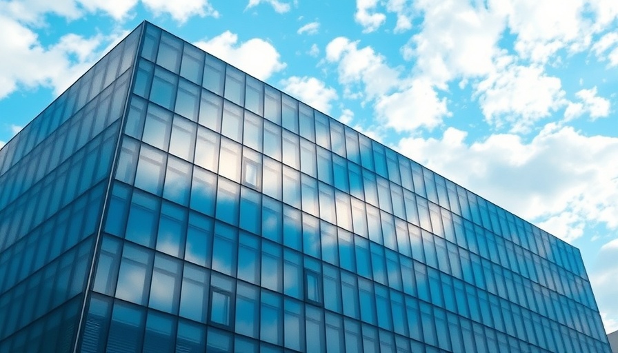 Modern building with glass design under cloudy sky.