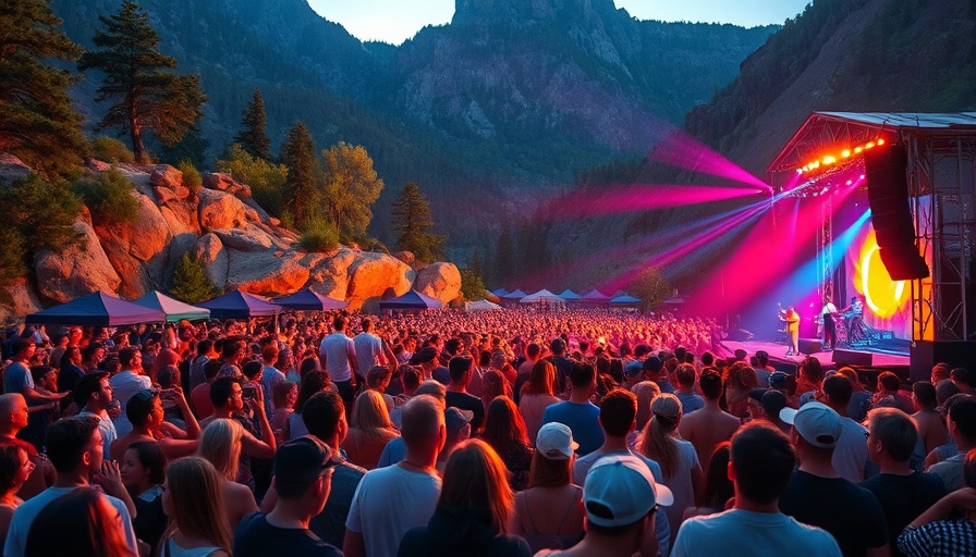 Outdoor concert with crowd and mountains, unique summer experience in Colorado.