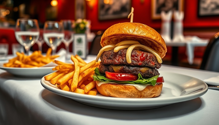 Gourmet burger and fries at East End Bistrot Raleigh.