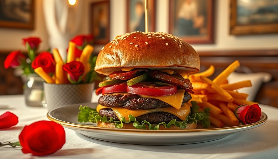 Chef D’Auvray gourmet burger at East End Bistrot Raleigh with fries.