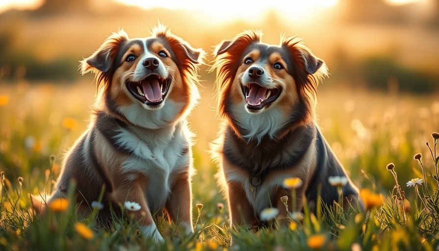 Two dogs playing in a sunny meadow, highlighting daily supplement for dogs seasonal changes.