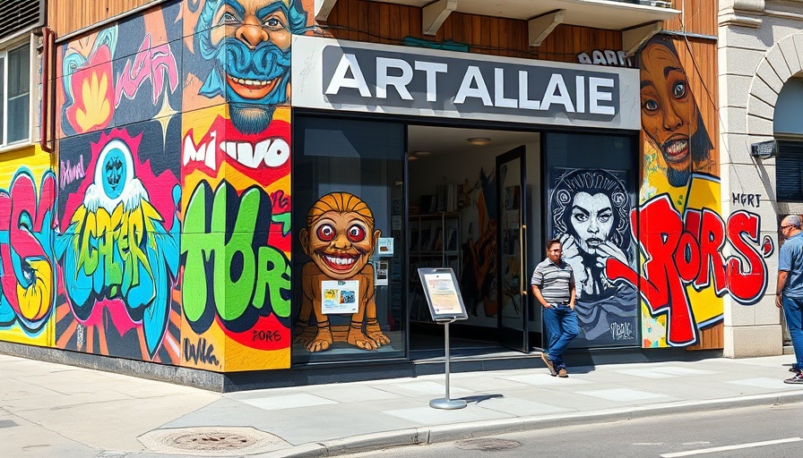 Rainy Days Gallery Denver exterior with murals and visitor leaning