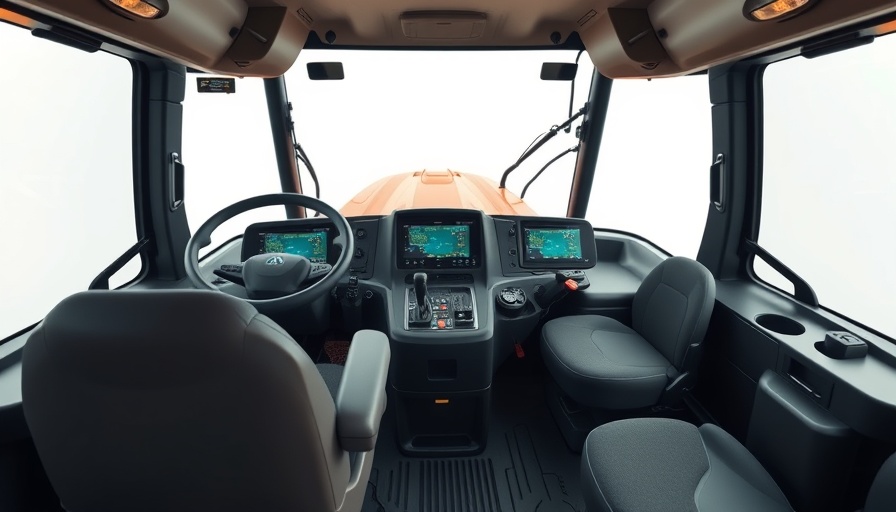 Interior of the world's largest hybrid tractor cockpit, showcasing advanced controls.
