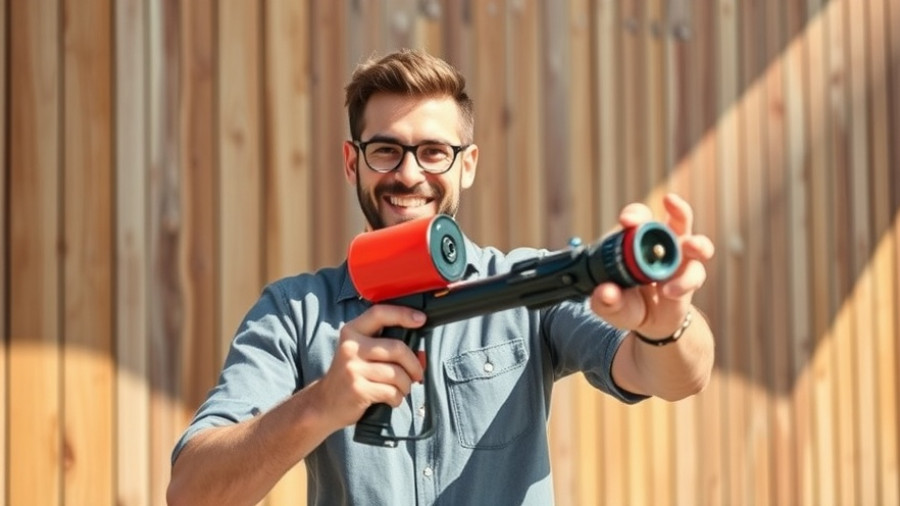 DIY Home Renovation Products showcased by man with paint sprayer.