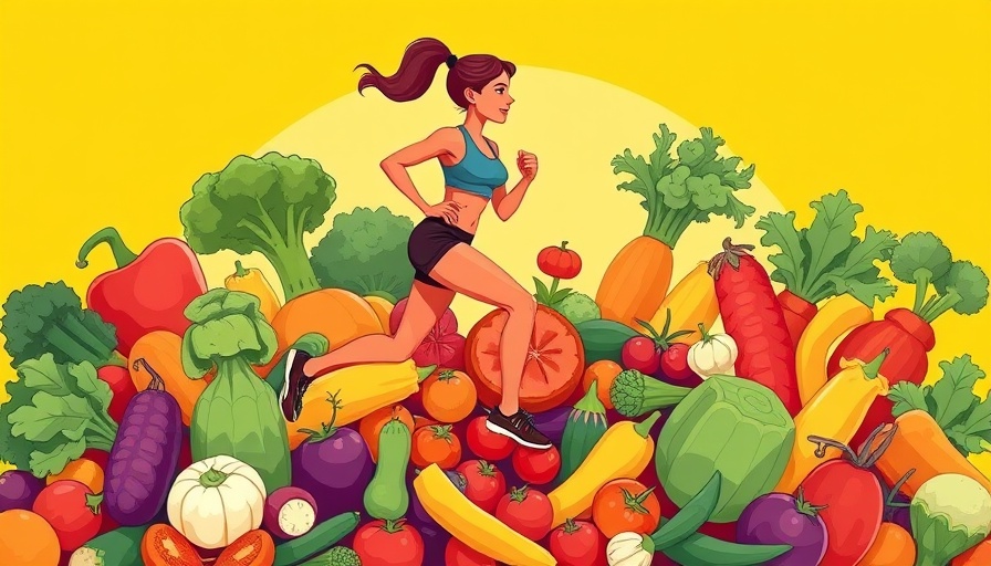 AARP Resources for Healthy Aging illustration of woman jogging on vegetables.