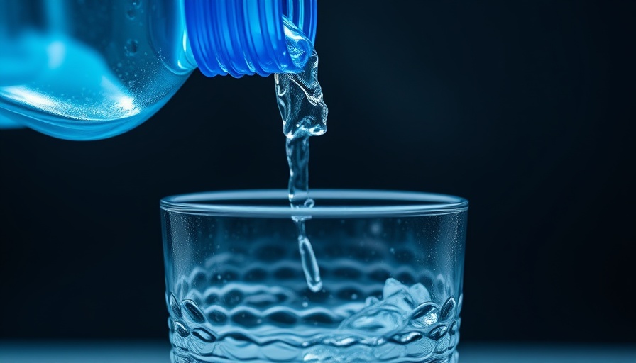 Water pouring from a bottle into a glass; daily hydration.