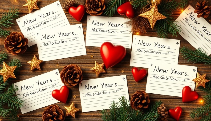 Eco-friendly New Year's resolutions with pine cones and stars.