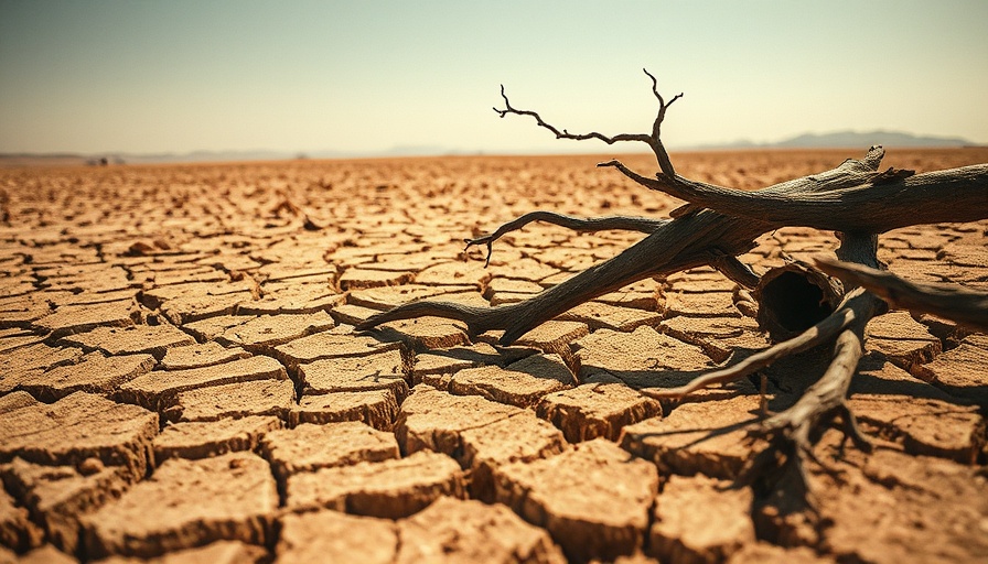 Cracked dry earth with tree trunk illustrating Earth getting dryer.