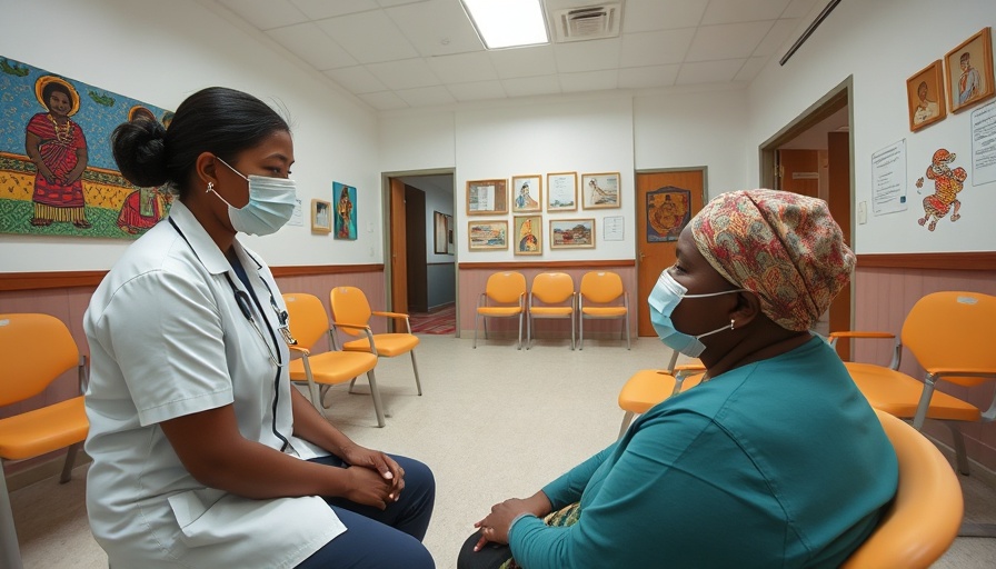 Federal cuts to Native services impact community health clinic interior with staff helping patient.