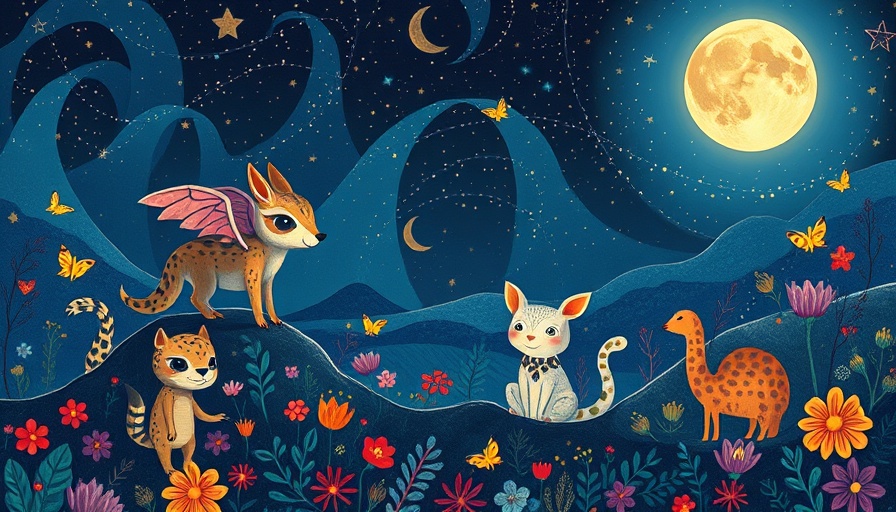 Whimsical illustration of mystical creatures for Seattle Art Experiences for Well-being.
