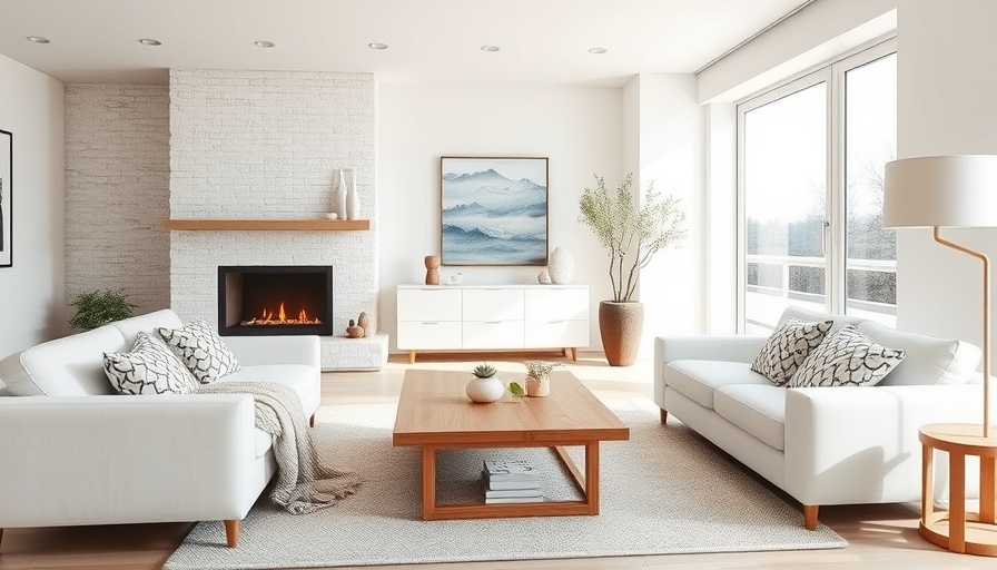 Scandinavian hygge decor winter living room with cozy elements.