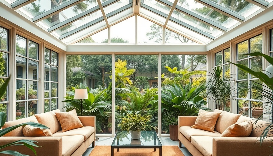 Modern conservatory interior with garden view, choosing between conservatory and orangery.
