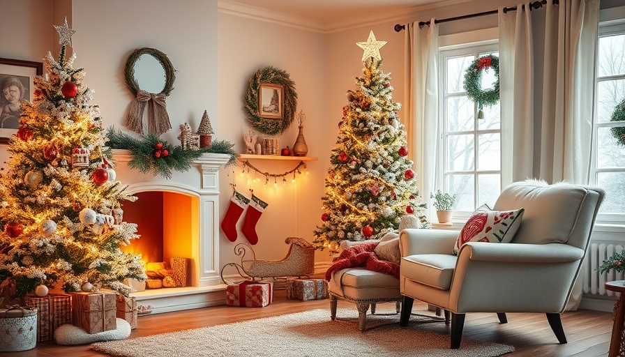 Cozy living room with Christmas decor emphasizing holiday home safety.