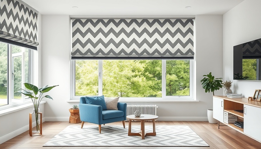 Stylish roller blinds in a modern living room for home improvement.