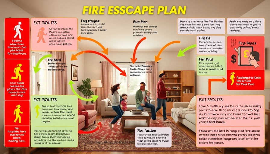 Fire safety preparedness steps for homes with escape plan diagram.