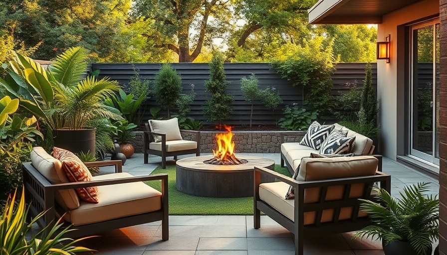 A stylish outdoor space with modern furniture and greenery.