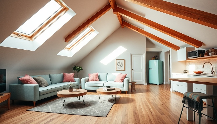 Modern attic renovation with cozy decor, natural lighting.