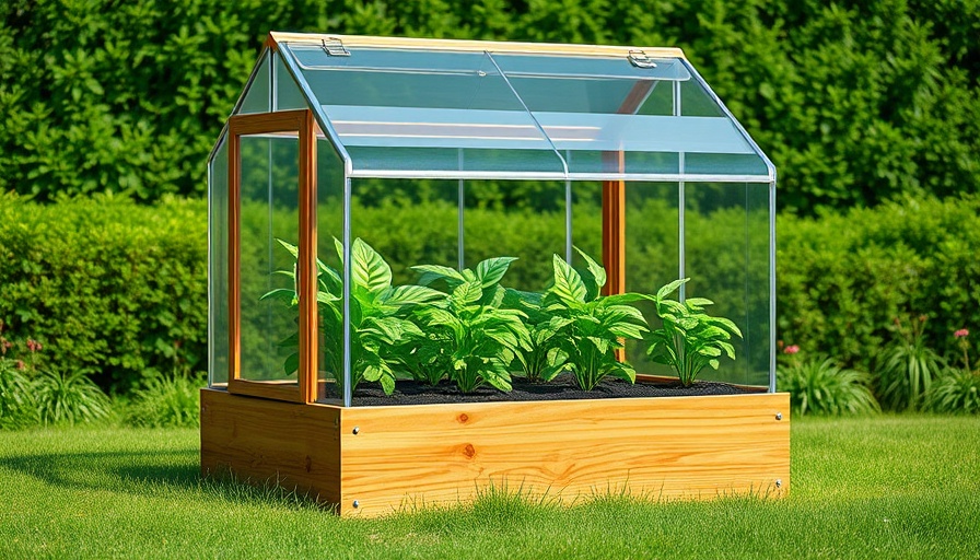 Compact greenhouse for fall gardening tips with lush background.