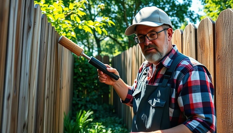 Dedicated worker maintaining a wood fence for lifetime durability.