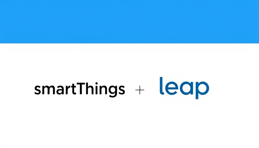 SmartThings and Leap logos on a blue and white background representing rewarding sustainable living.