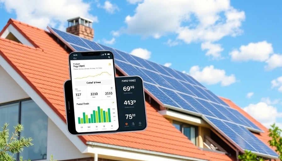 Modern home with solar panels and app optimizing carbon footprint data.