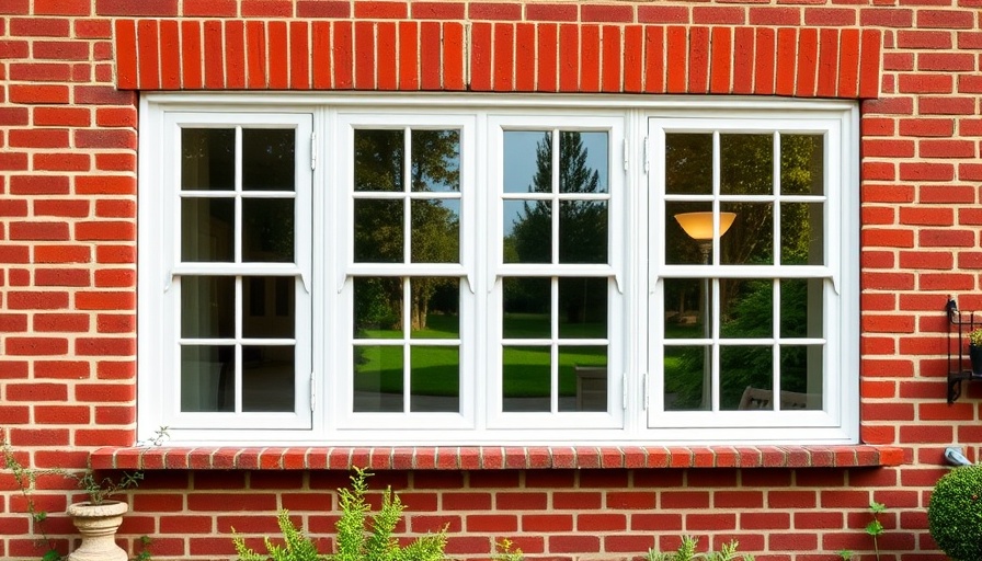 Sash window child safety features on red brick wall