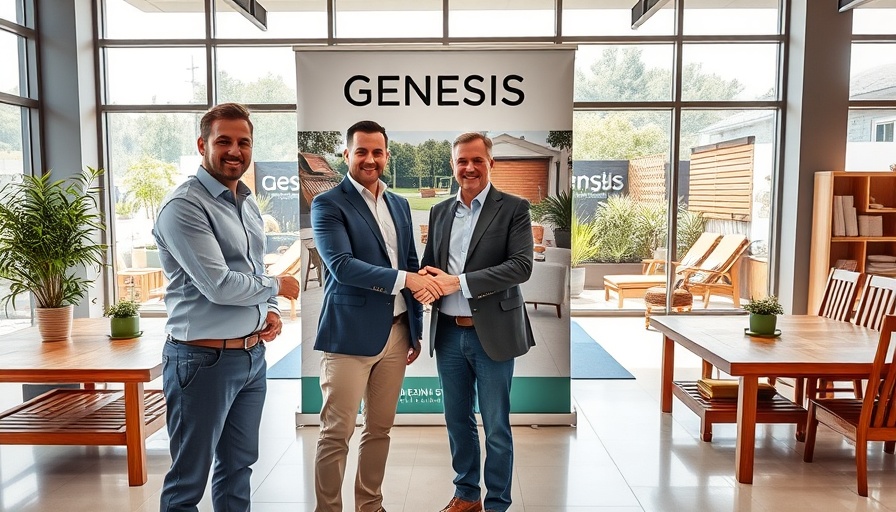 SEHBAC partners with Genesis Orwell Mencap; three men shaking hands in showroom.