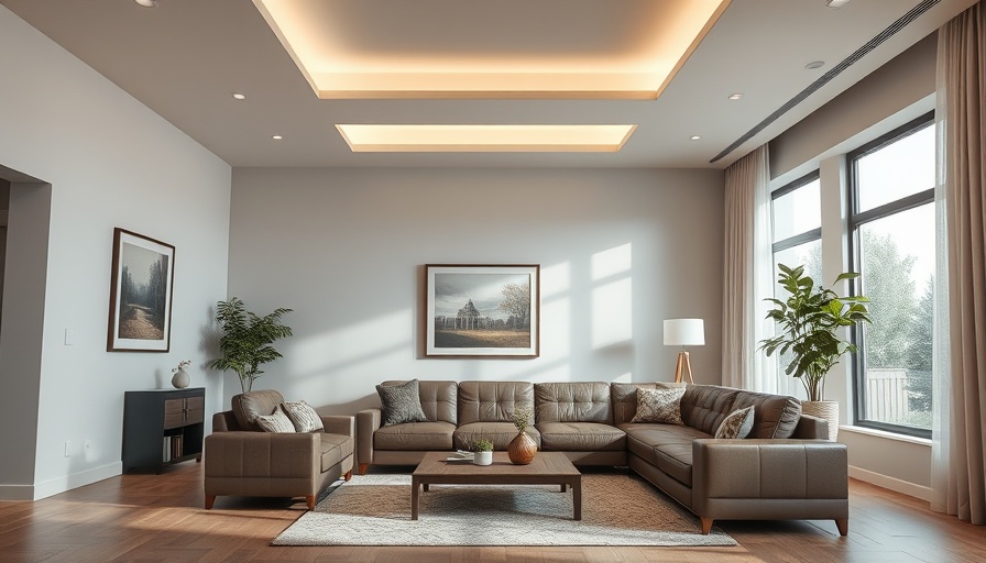 Modern living room showcasing smart lighting solutions with sectional sofa.